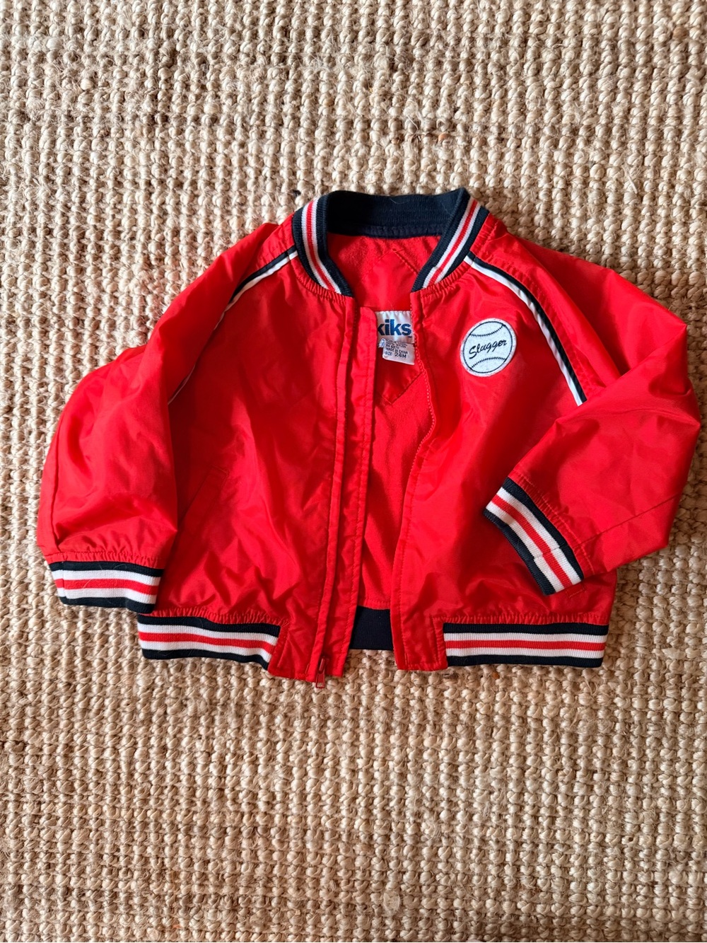 Red Kids' Bomber Jacket with Striped Trim
